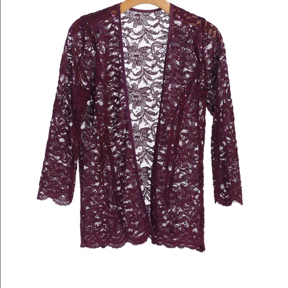 Cleo’s Dusty Rose Long Sleeve Lace Jacket Shell - Picture 4 of 4